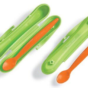 NEW Tupperware Tupperkids Feeding Spoons with Cases - set of two!